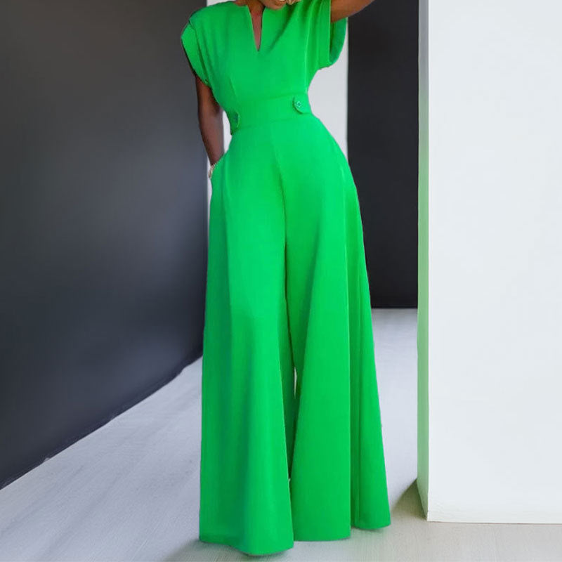 Pantalon large taille haute uni, élégant et à la mode