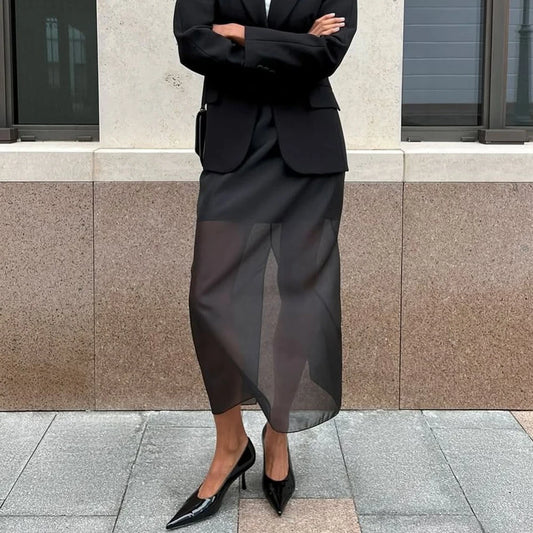Black Mesh Skirt Women's Sexy Perspective High Waist Slit Hip Cover Skirt Summer Fashion Casual Office Lady Skirt 2025