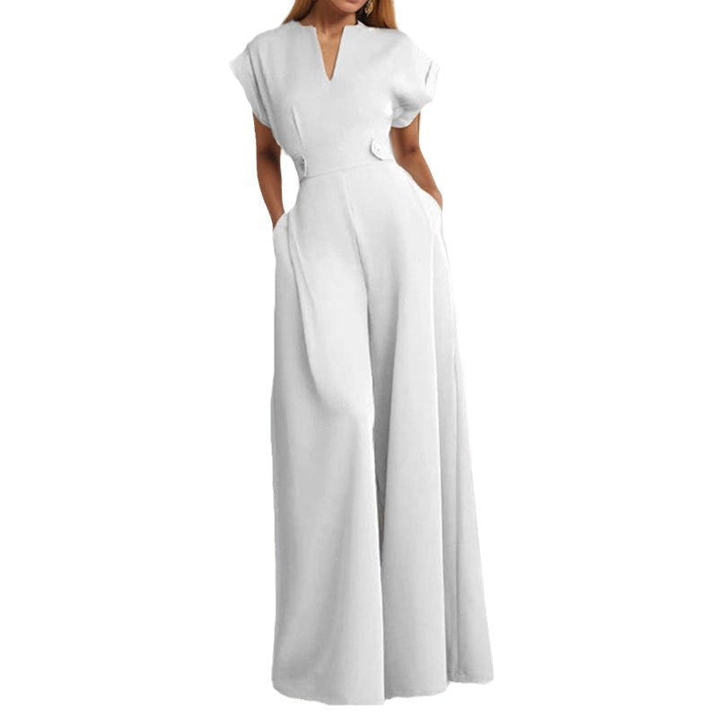 Pantalon large taille haute uni, élégant et à la mode