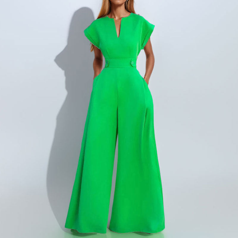 Pantalon large taille haute uni, élégant et à la mode