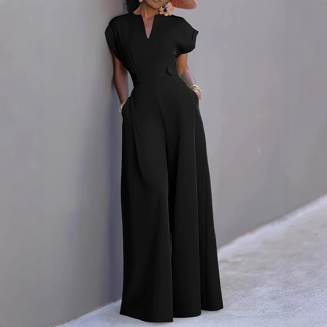 Pantalon large taille haute uni, élégant et à la mode