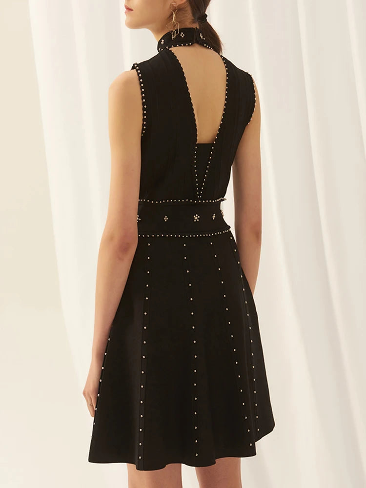 Patchwork Embroidered Flares Dresses For Women Round Neck Sleeveless High Waist Mini Summer Dress Female Fashion 2025