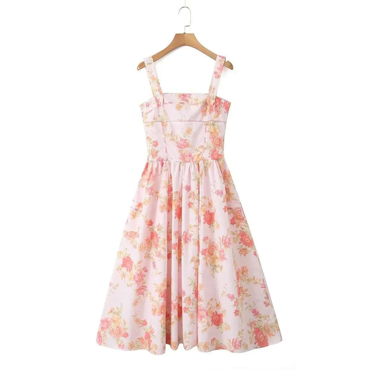 SAW Independent Station Pure Desire Square Collar Dress with Pocket Pink Print Ribbon Corduroy Sleeveless Women's Dress
