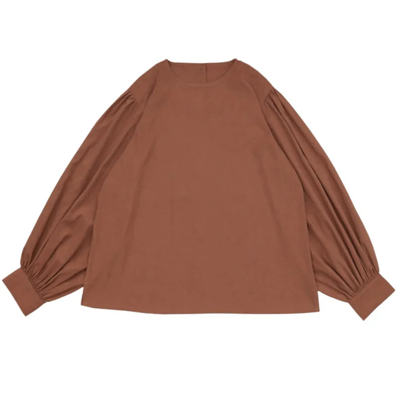 Japan Style Office Lady Elegant Vintage Blouse Women O-neck Loose Lantern Sleeve Shirts Solid All-amtch Blusas Autumn Ladies Top