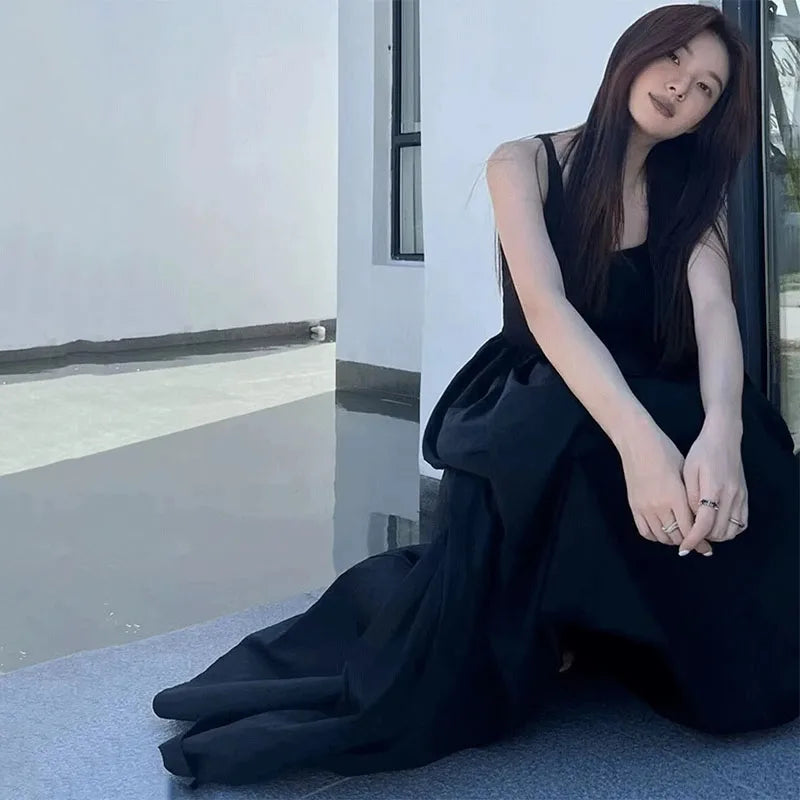 Black Strapless Long Dress Women Fashion Slim Sleeveless O-Neck High Waist Dresses Female 2025 Spring Summer new Party Vestidos