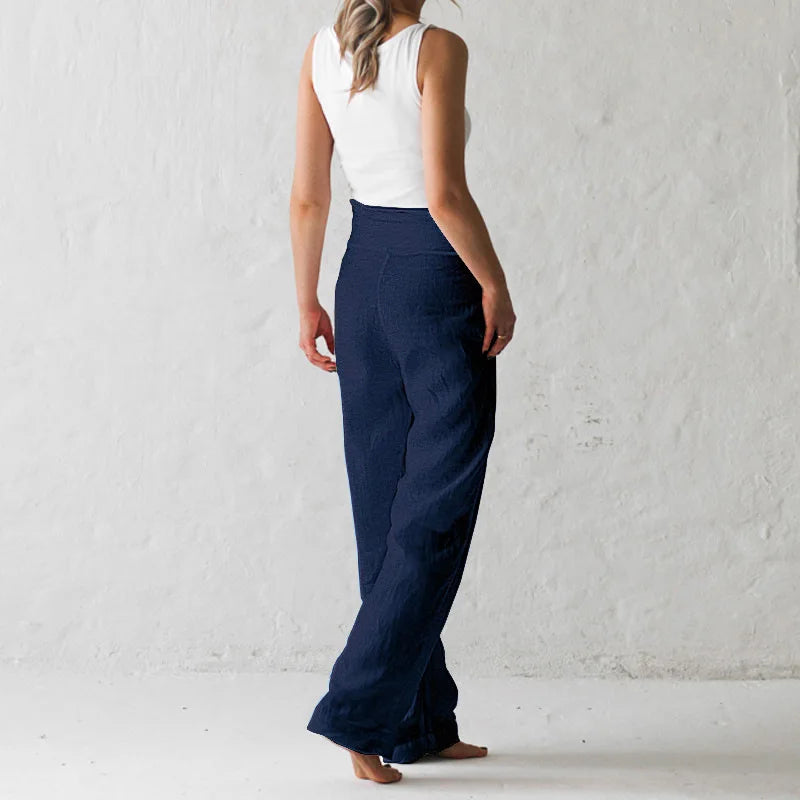 Women Solid Color Elastic Binding Foot Casual Pocket Pants Summer 2024 Elegant Lady Cotton Line High Wasit Women Pants