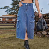 American Style Elastic Waist Denim Workwear Casual Long Dress Skirt New Arrival Women's Clothing European And American Crossbody