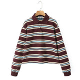 Summer 2025 Polo Shirts Woman Long Sleeve Tops Women Striped Vintage Clothes Polo Shirts Mujer Streetwear Casual Tops Brown