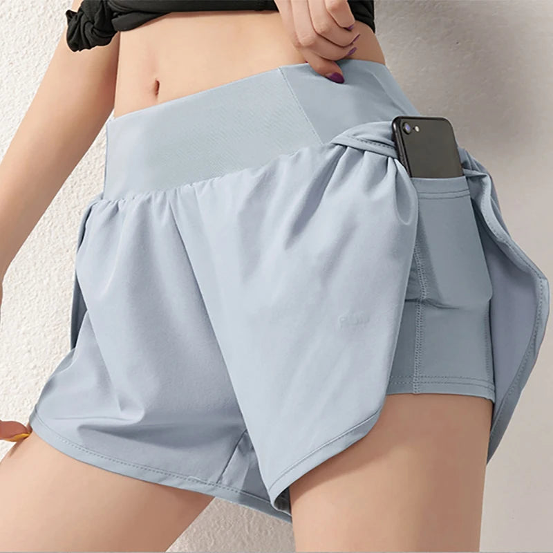 Women 2 In 1 Running Shorts Elastic Waist Pocket Summer Yoga Shorts Woman Cycling Sports Shorts Gym Fitness Shorts Sportswear