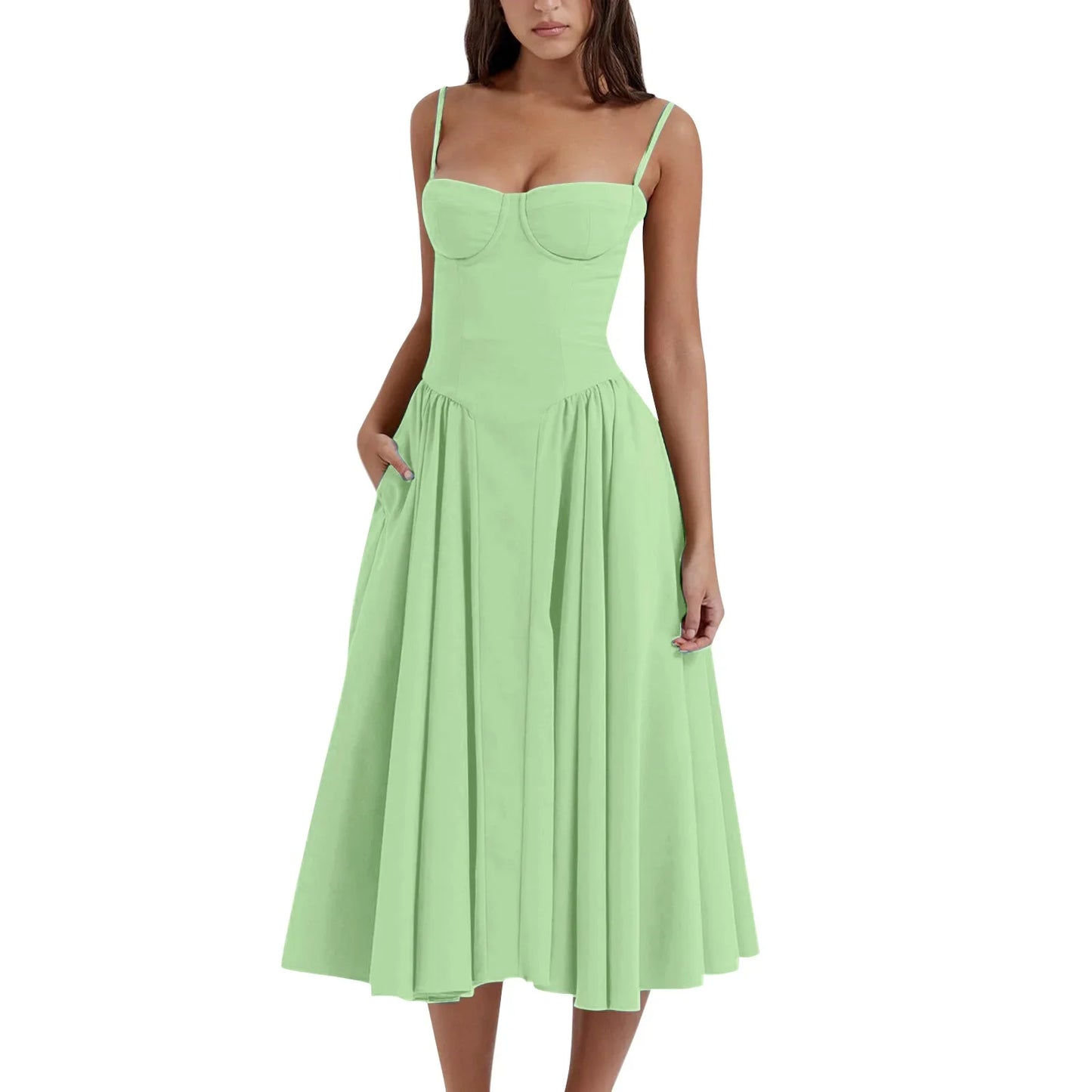 Women's French Style Long Dress with Solid/Floral/Checkered Multi Color Options Knee-Length Dress 2025 New Arrival