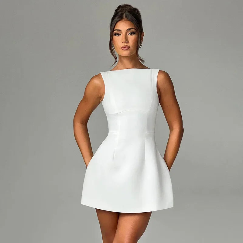 Trendix Slim Sleeveless Tank Dress Female 2024 Autumn Trendy High Waist Backless Mini Dresses Street Casual Vacation Party Dress