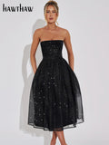 Hawthaw Women 2024 Summer Autumn Elegant Party Club Evening Birthday Bodycon Black Midi Dress Wholesale Items For Business