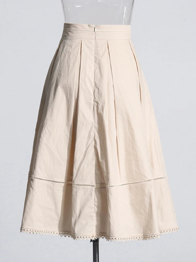 GALCAUR Elegant Two Piece Sets For Women Lapel Short Sleeve Tops High Waist A Line Pleated Skirts Solid Set Female Summer 2023