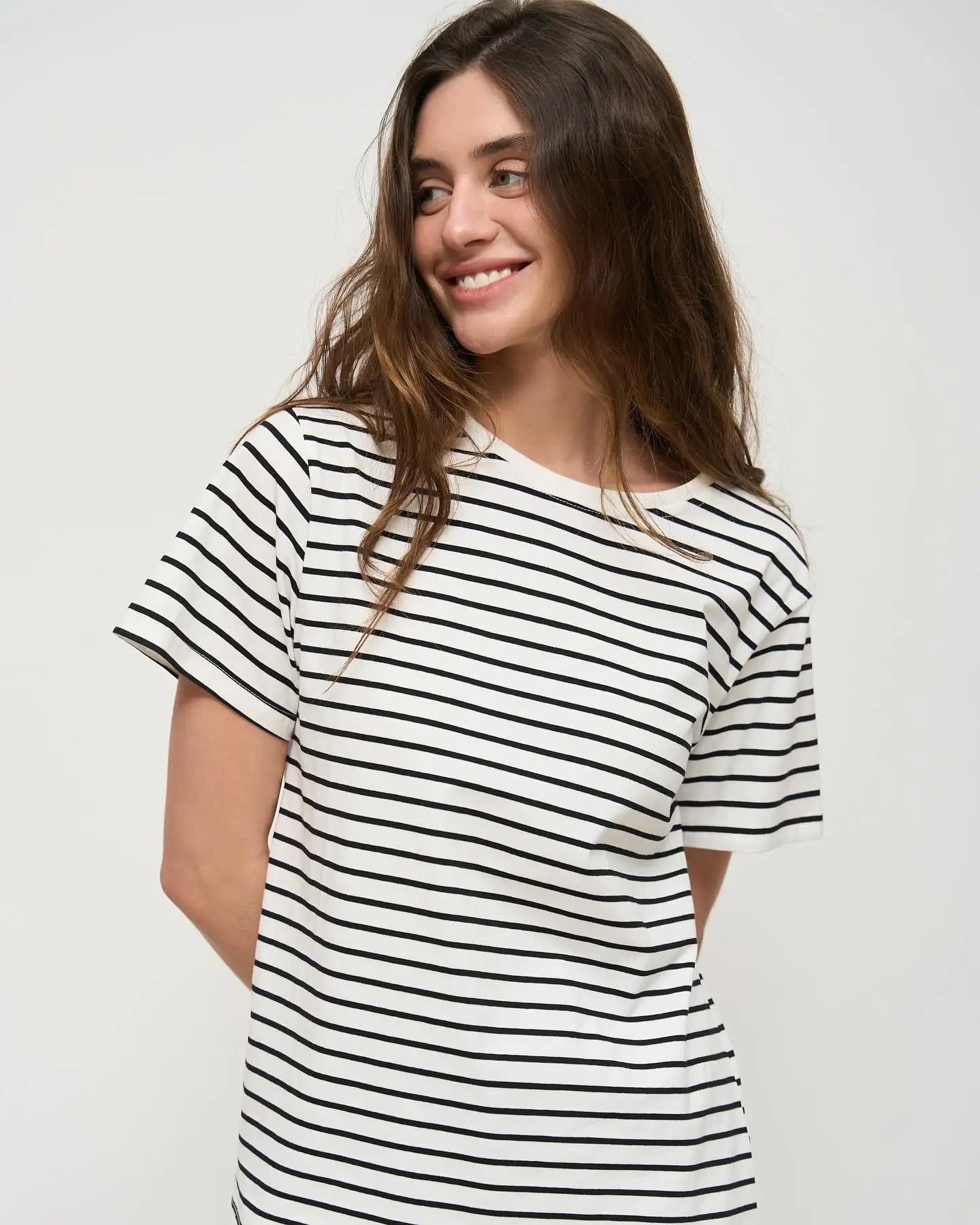 Wolfeel Summer Short Sleeve Striped T-Shirts Women Knitted Basic Casual Tops Female Cozy Loose Cotton Tees