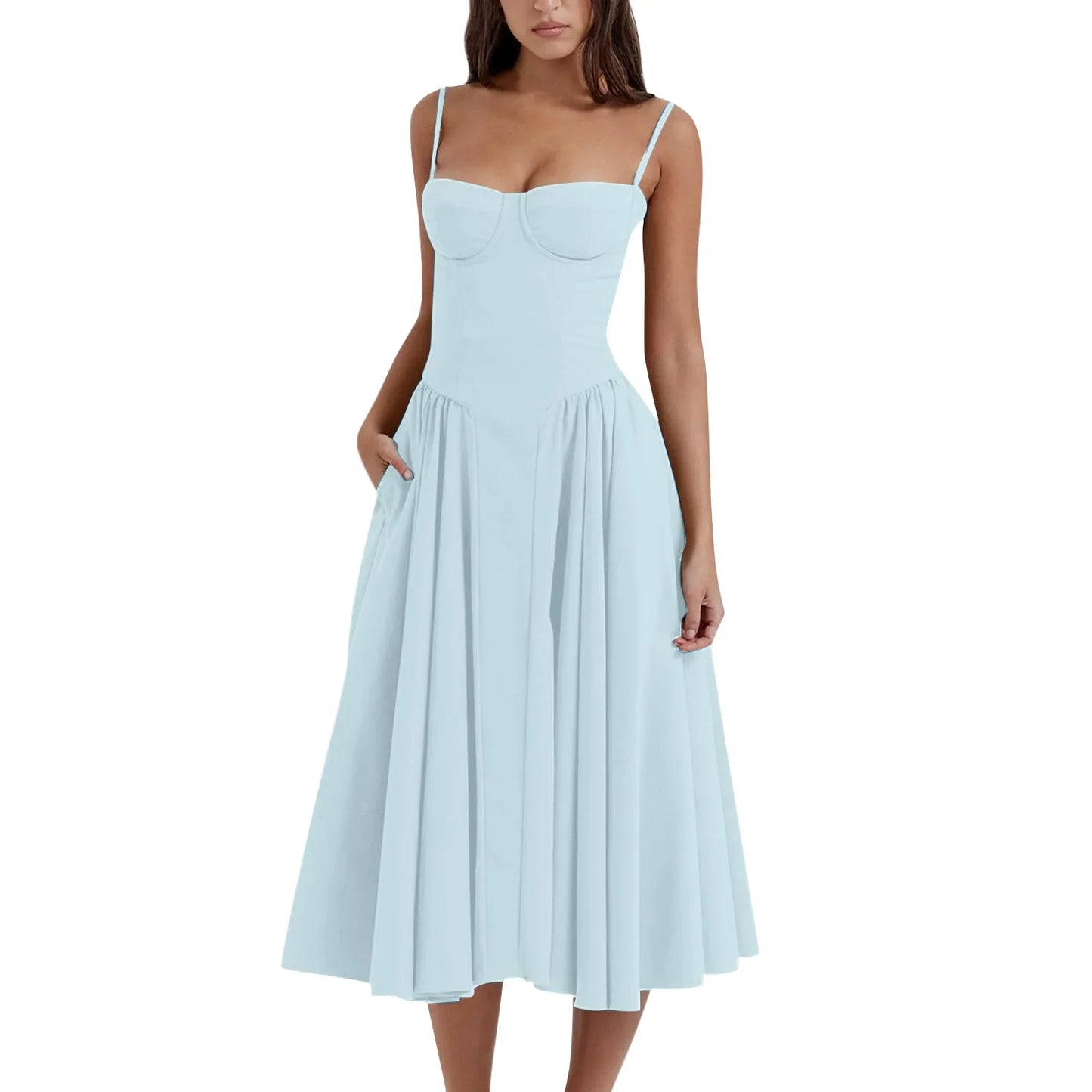 Women's French Style Long Dress with Solid/Floral/Checkered Multi Color Options Knee-Length Dress 2025 New Arrival