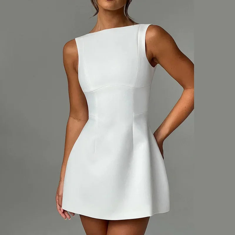 Trendix Slim Sleeveless Tank Dress Female 2024 Autumn Trendy High Waist Backless Mini Dresses Street Casual Vacation Party Dress