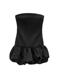 TRZA-Strapless Mini Dress for Women with Rhinestones, Straight Neck, Back Zipper, Female Dresses, Sexy Fashion