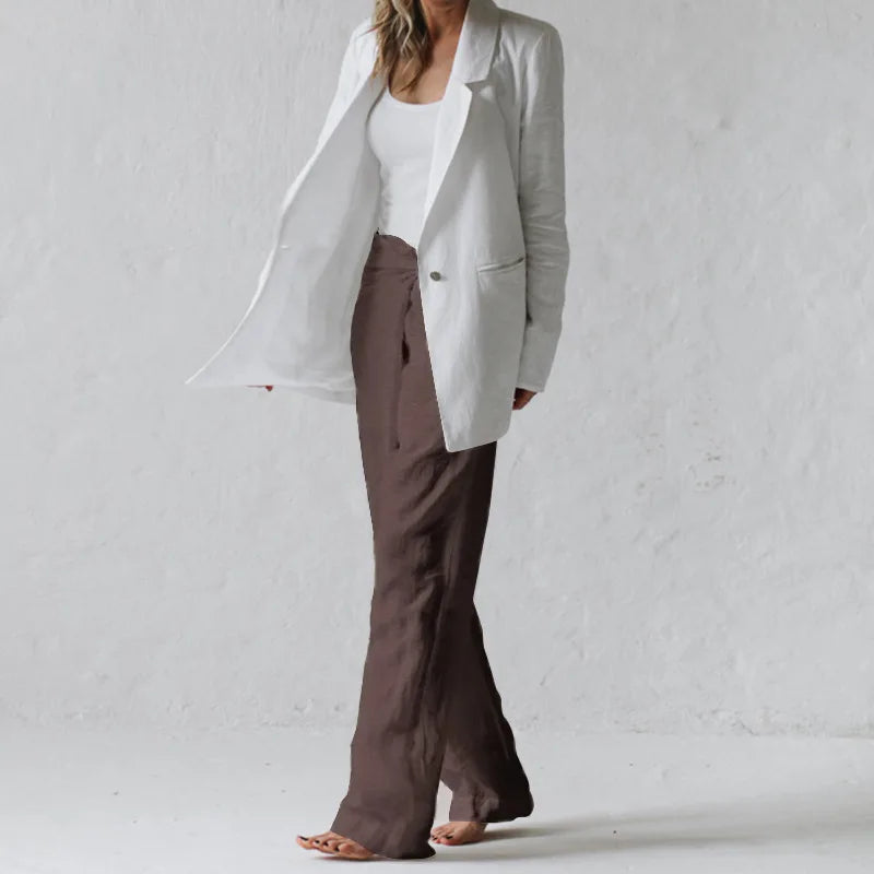 Women Solid Color Elastic Binding Foot Casual Pocket Pants Summer 2024 Elegant Lady Cotton Line High Wasit Women Pants