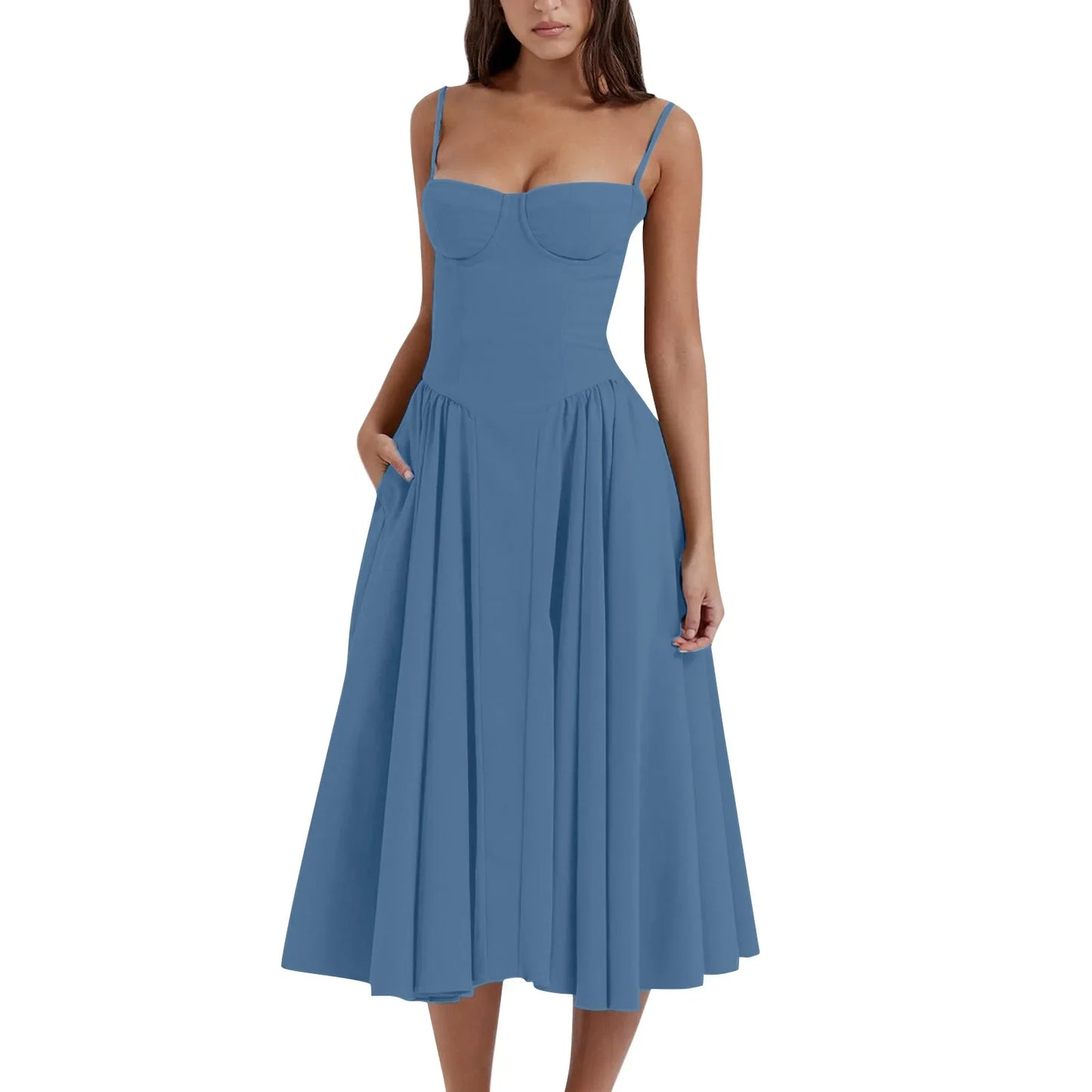Women's French Style Long Dress with Solid/Floral/Checkered Multi Color Options Knee-Length Dress 2025 New Arrival
