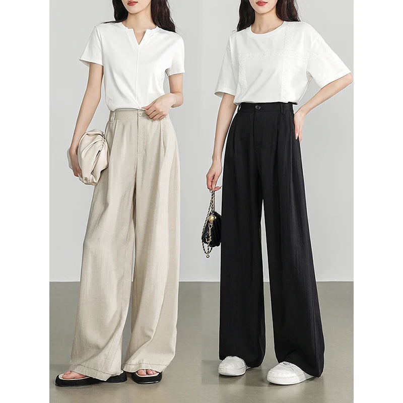 TOYOUTH Women Casual Pants 2024 Summer New Wide Leg Lightweight Linen Japanese Lazy Mountain Yamamoto Pants