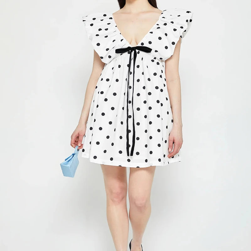 Women Vintage y2k Fairy Floral Print Mini Dress Boho V Neck Puff Sleeve Short Dress Bow Tie Flowy Dress Beach Holiday Sundress