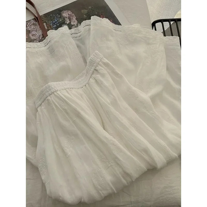 French Style A- Line Cotton Linhing Skirt Women's Summer High Waist Slimming Loose Midi Skirt Tea Break Fashion plus Size