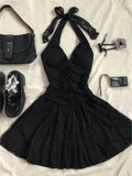 2025 Summer New Black Dress for Women Sexy Slim Fit Halter Lace Up Dresses Y2k High Waist Halter Lace Up Vestidos De Mujer