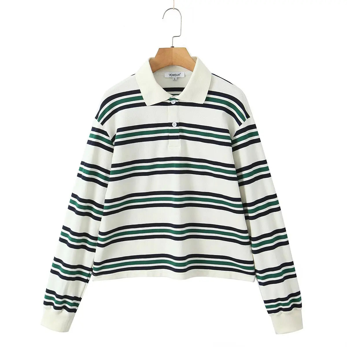 Summer 2025 Polo Shirts Woman Long Sleeve Tops Women Striped Vintage Clothes Polo Shirts Mujer Streetwear Casual Tops Brown