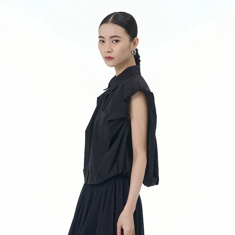 2024 Summer New Plus Size Women's Loose Fit Slimming Sleeveless Short Sleeve Shirt Cropped Trendy Cool Clothing