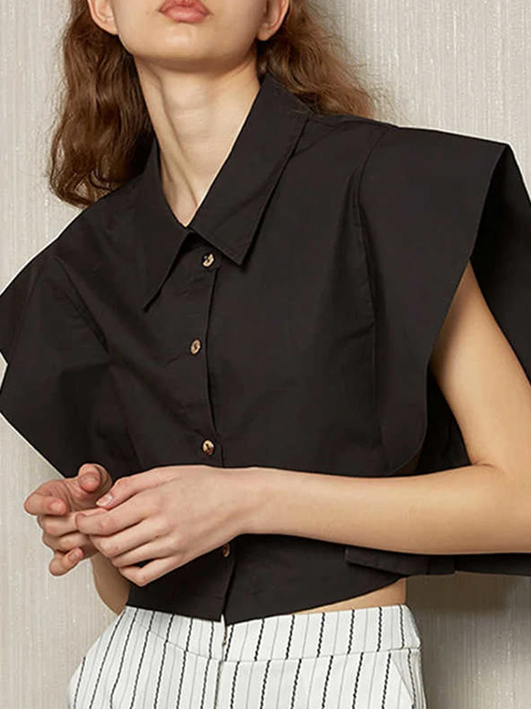 TWOTWINSTYLE Solid Patchwork Button Shirts For Women Lapel Batwing Sleeve Short Length Slim Blouse Female Fashion Clothing New