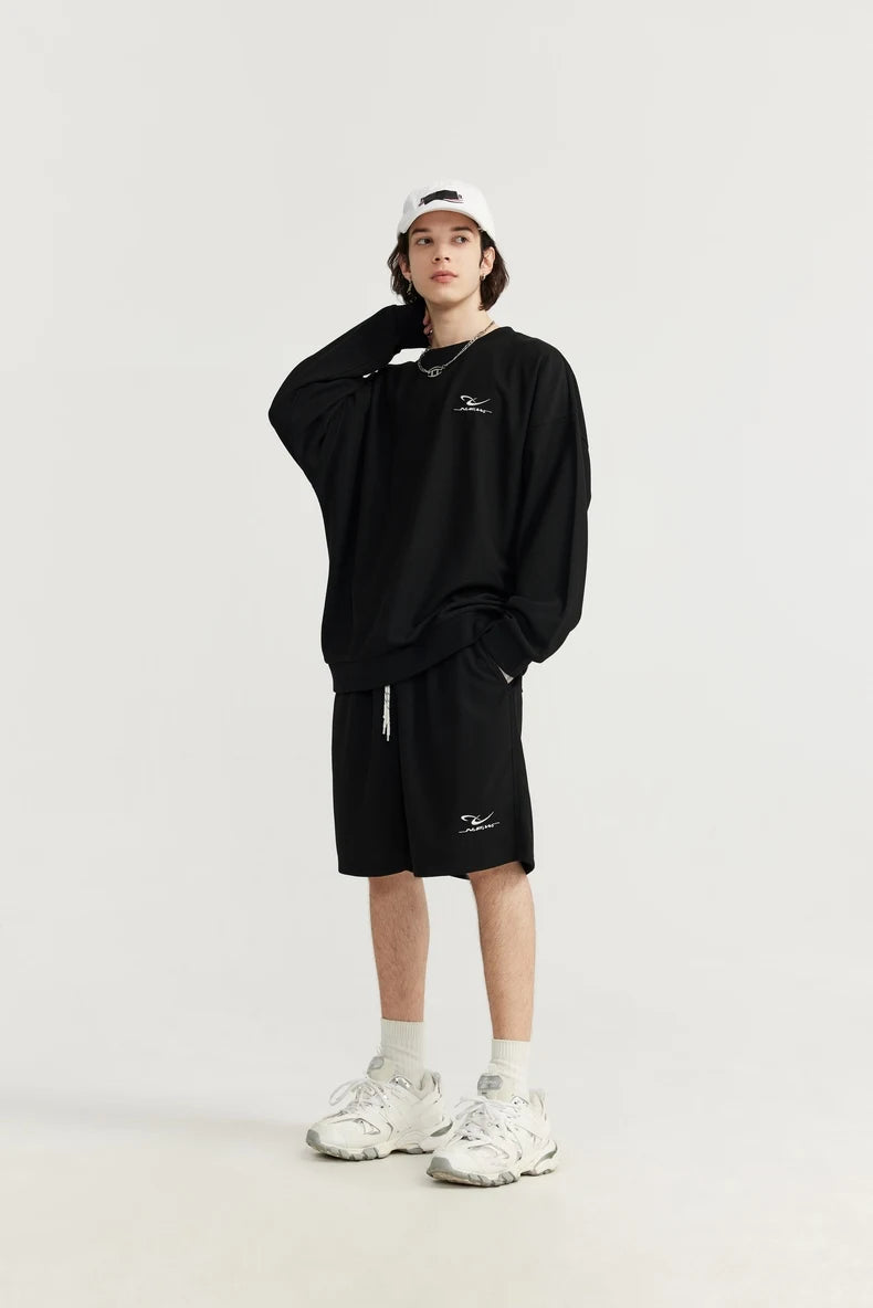 INFLATION Spring Oversized Tracksuit Sportswear Unisex Pique Fabric Embroidery Long Sleeve Tees and Shorts Set