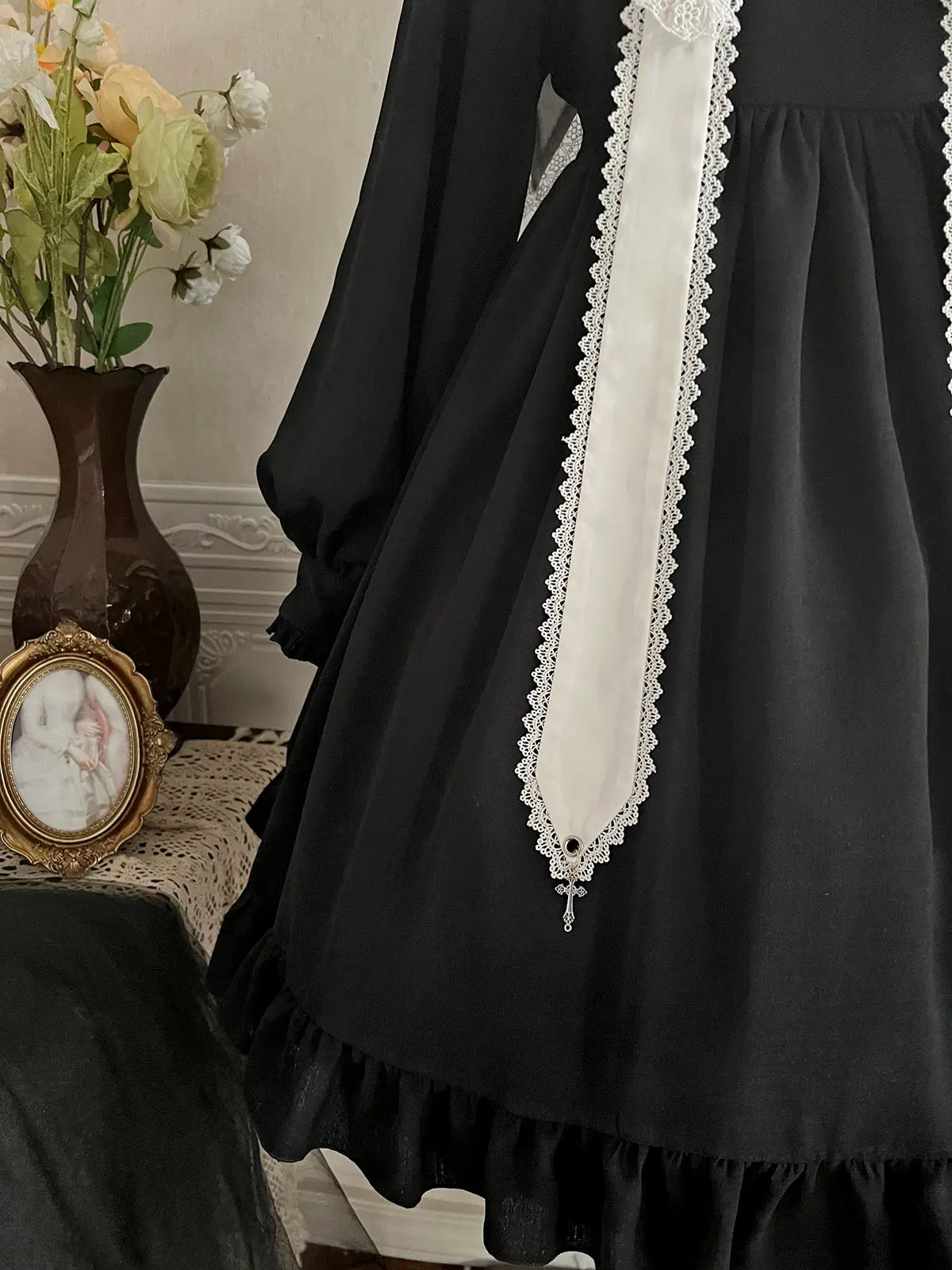 Contract Color Lolita Dress for Women Gothic Style Dark Girl Japanese Retro Op Dress Autumn and Winter Long Sleeve Black Dress