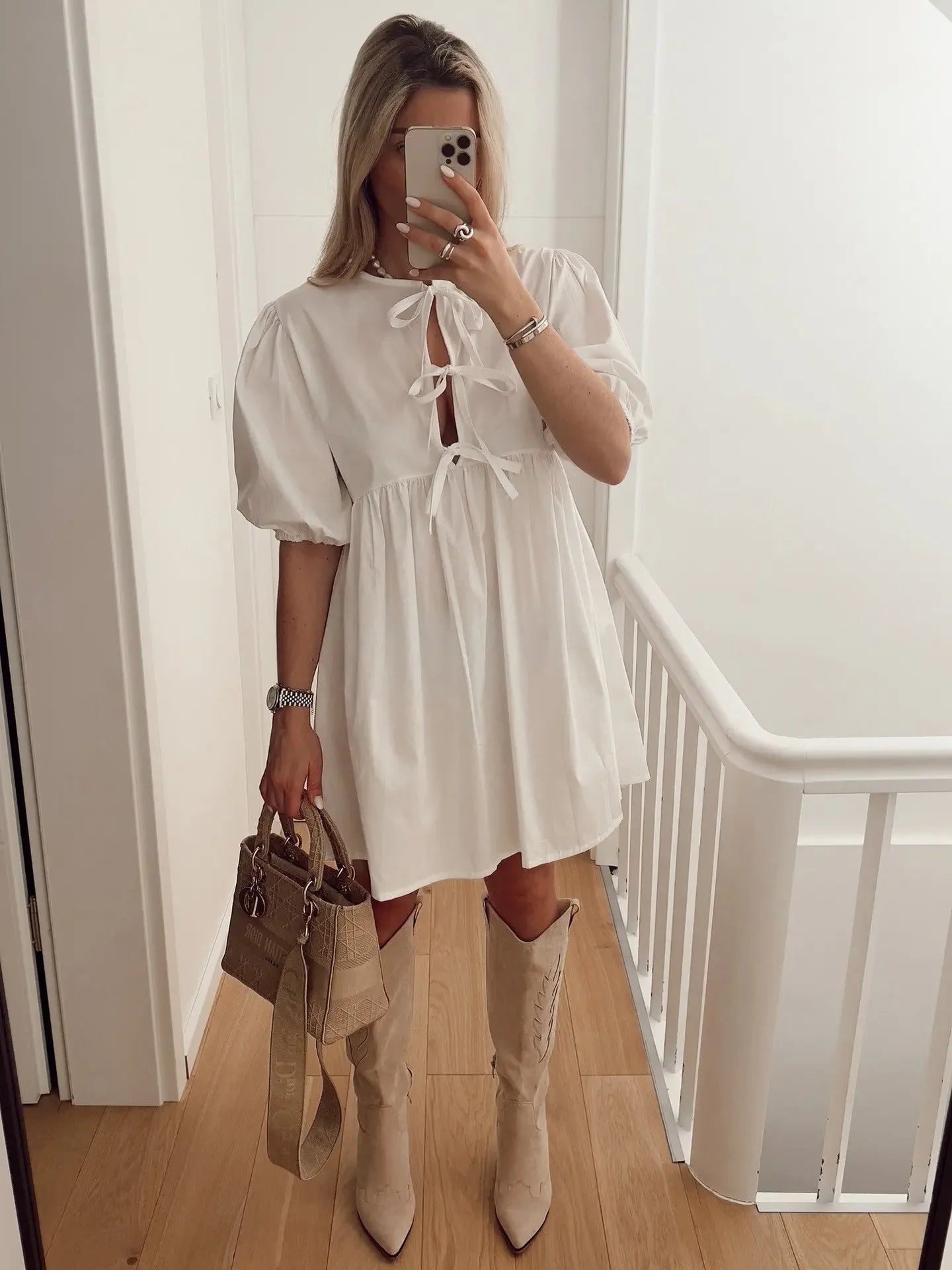 Elegant Fashion Women's Dress Cross-Border Butterfly Knot Front Strap Simple Style Chinese Origin Clothing Ladies' Skirt