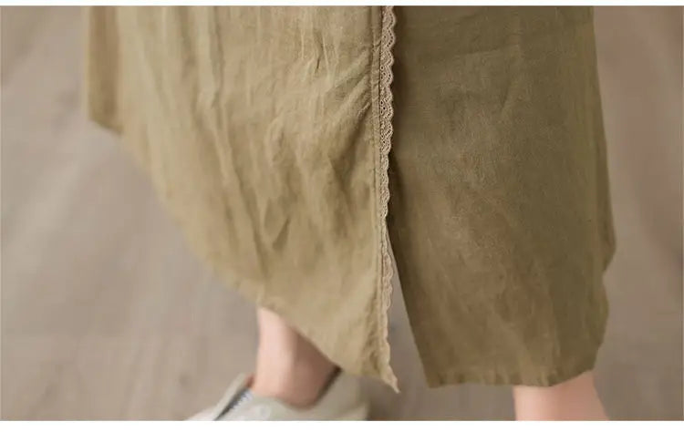 High Waist Casual Embroidery Skirts Women New Arrival 2024 Summer Vintage Style Solid Cotton Linen Female A-line Long Skirt