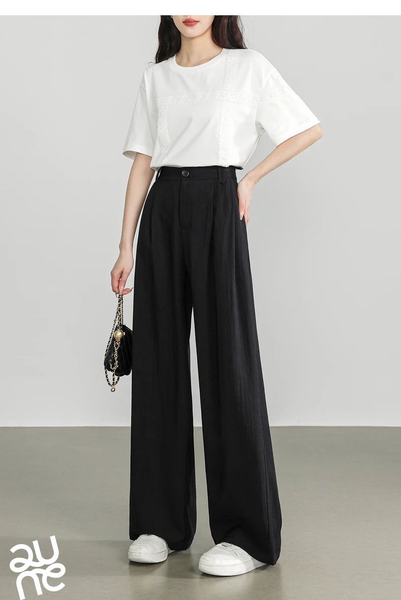 TOYOUTH Women Casual Pants 2024 Summer New Wide Leg Lightweight Linen Japanese Lazy Mountain Yamamoto Pants