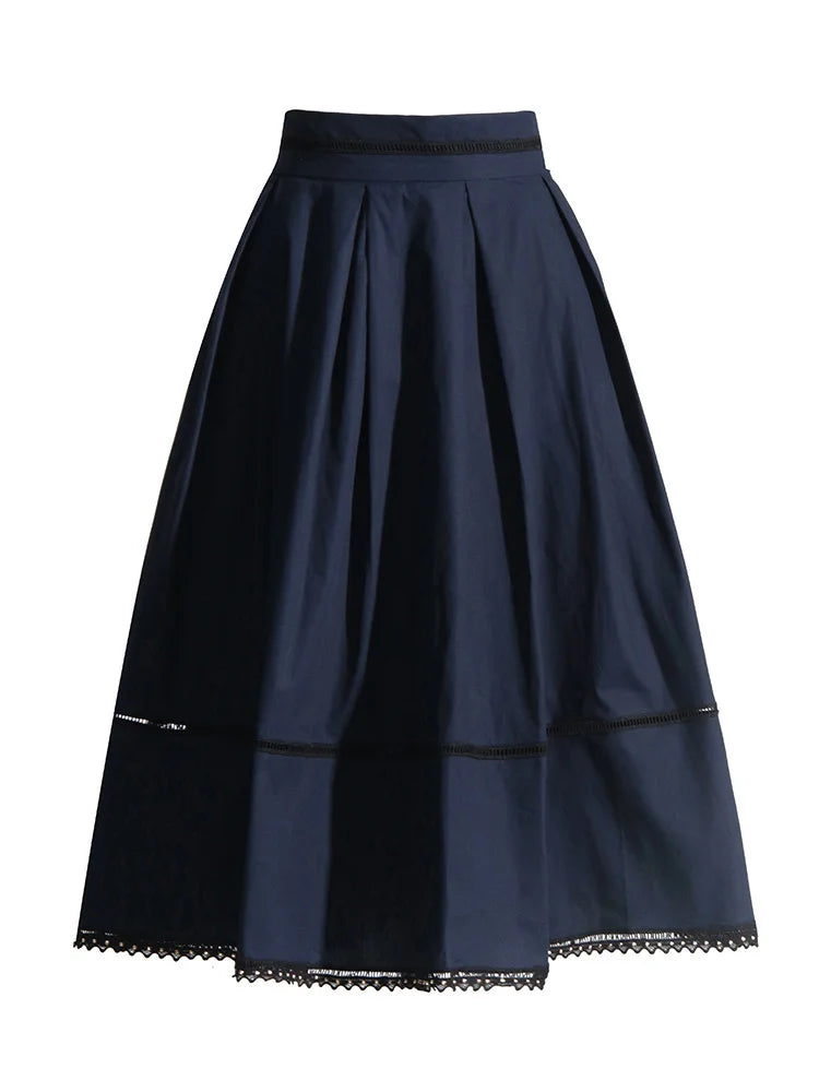 GALCAUR Elegant Two Piece Sets For Women Lapel Short Sleeve Tops High Waist A Line Pleated Skirts Solid Set Female Summer 2023