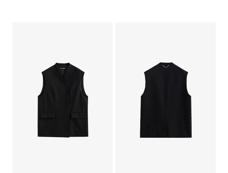 TOYOUTH Women Blazer 2025 Spring New Old Money Style Back Split Mid Length Sleeveless Elegant OL Workwear Jacket