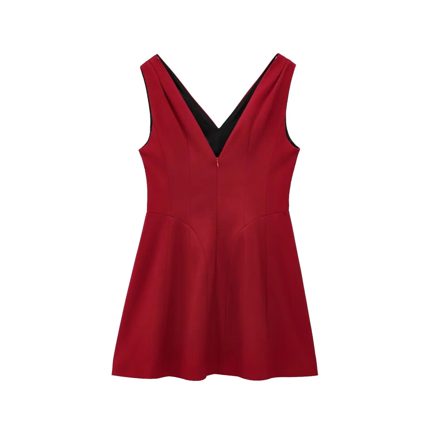 TRAFZA Summer Women V-Neck Sleeveless Backless Decorate Zipper Mini Dress Fashion Woman Sexy Dresses Street Style Party Dress
