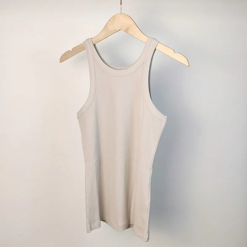 (High Quality)2025 Women Tops Racer Vest Women Solid Color All-match Elastic Cotton Espera Base Vest LUXURY Nordic Style Casual