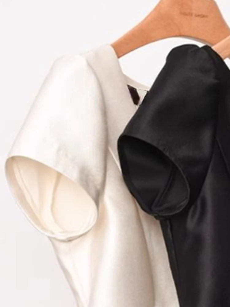 2025 Blusas Mujer De Moda Solid O Neck Shirts Women Puff Sleeve Summer Blouses Crop Tops Fashion Zipper Temperament Blouse