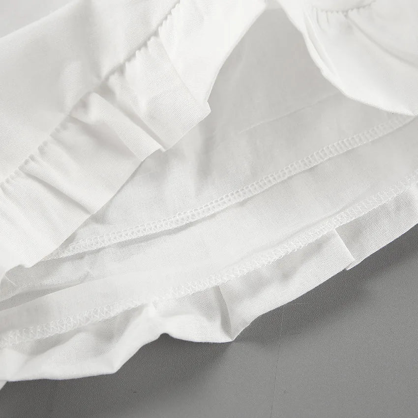 Tuularose White V-neck Shorts Set 2025 Summer Patchwork Lacing Cotton Linen Loose Women Two Piece Casual Solid Long Sleeve Suit