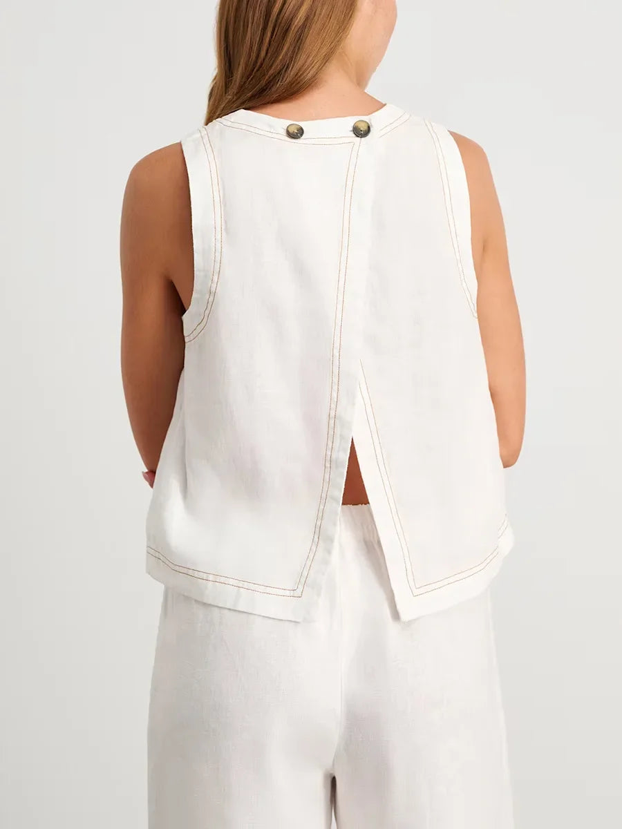 Wolfeel Cotton Linen Vest Wide Leg Long Pants Set Women's Pants Sleeveless Top Casual Suit 2025 Spring Summer New Pant Sets