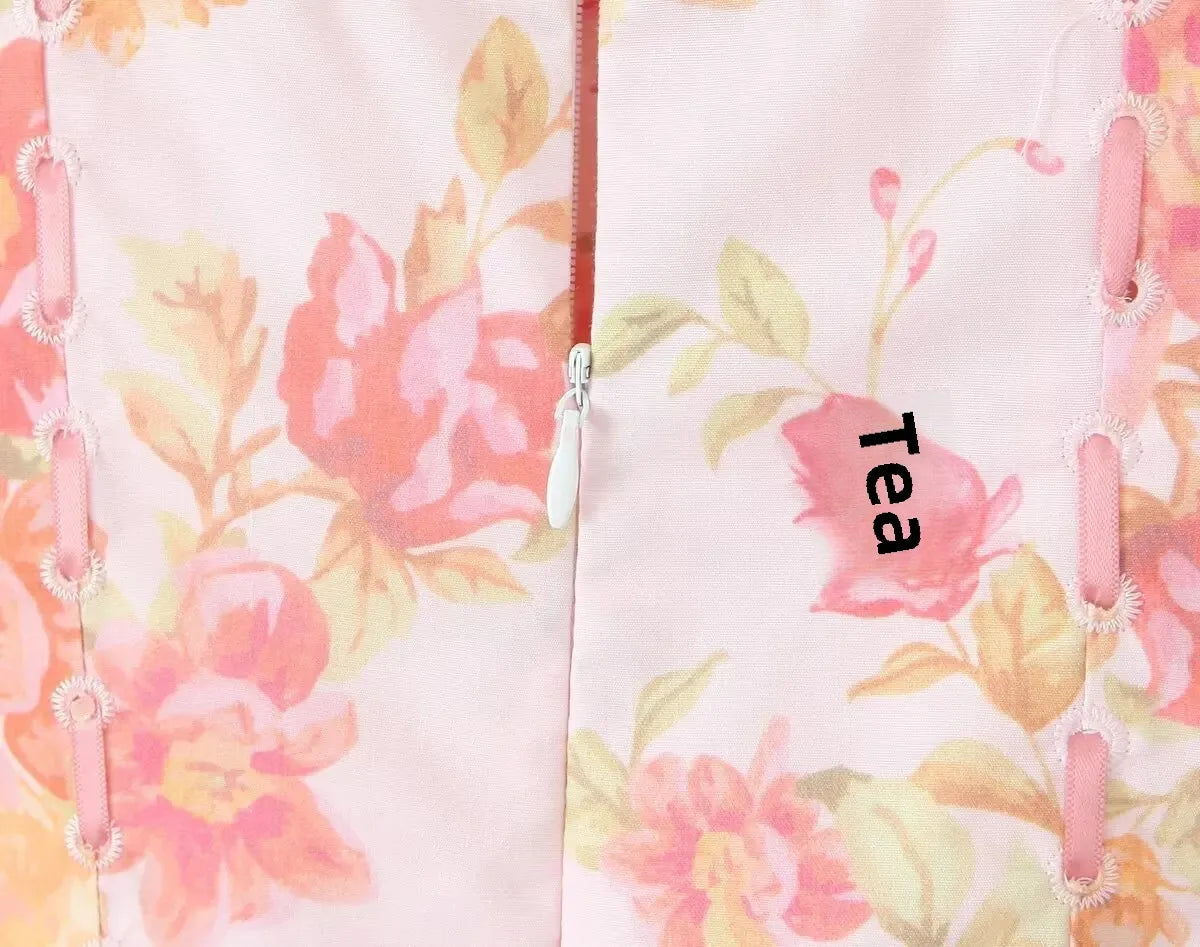 SAW Independent Station Pure Desire Square Collar Dress with Pocket Pink Print Ribbon Corduroy Sleeveless Women's Dress