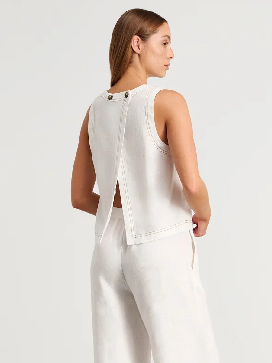 Wolfeel Cotton Linen Vest Wide Leg Long Pants Set Women's Pants Sleeveless Top Casual Suit 2025 Spring Summer New Pant Sets