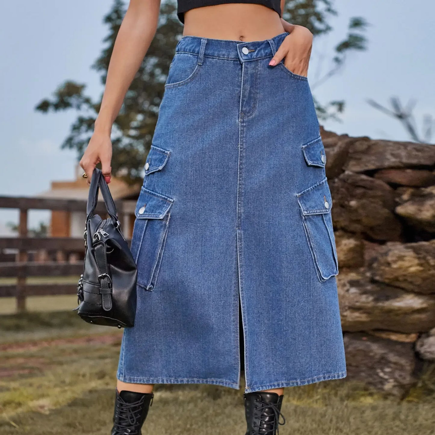 American Style Elastic Waist Denim Workwear Casual Long Dress Skirt New Arrival Women's Clothing European And American Crossbody