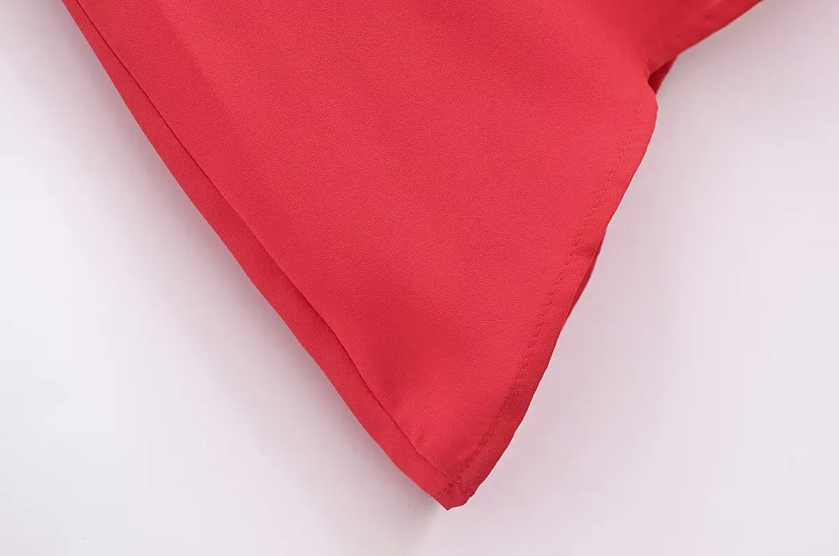 French Red Holiday Party Sling Summer Dress For Women Bow Shoulder A-line Slim Midi Chiffon Dresses