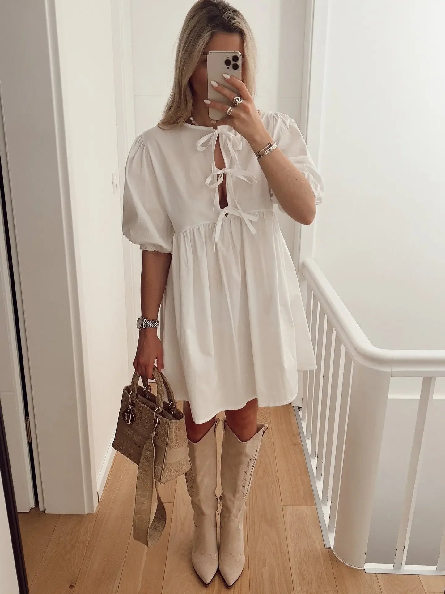 Elegant Fashion Women's Dress Cross-Border Butterfly Knot Front Strap Simple Style Chinese Origin Clothing Ladies' Skirt