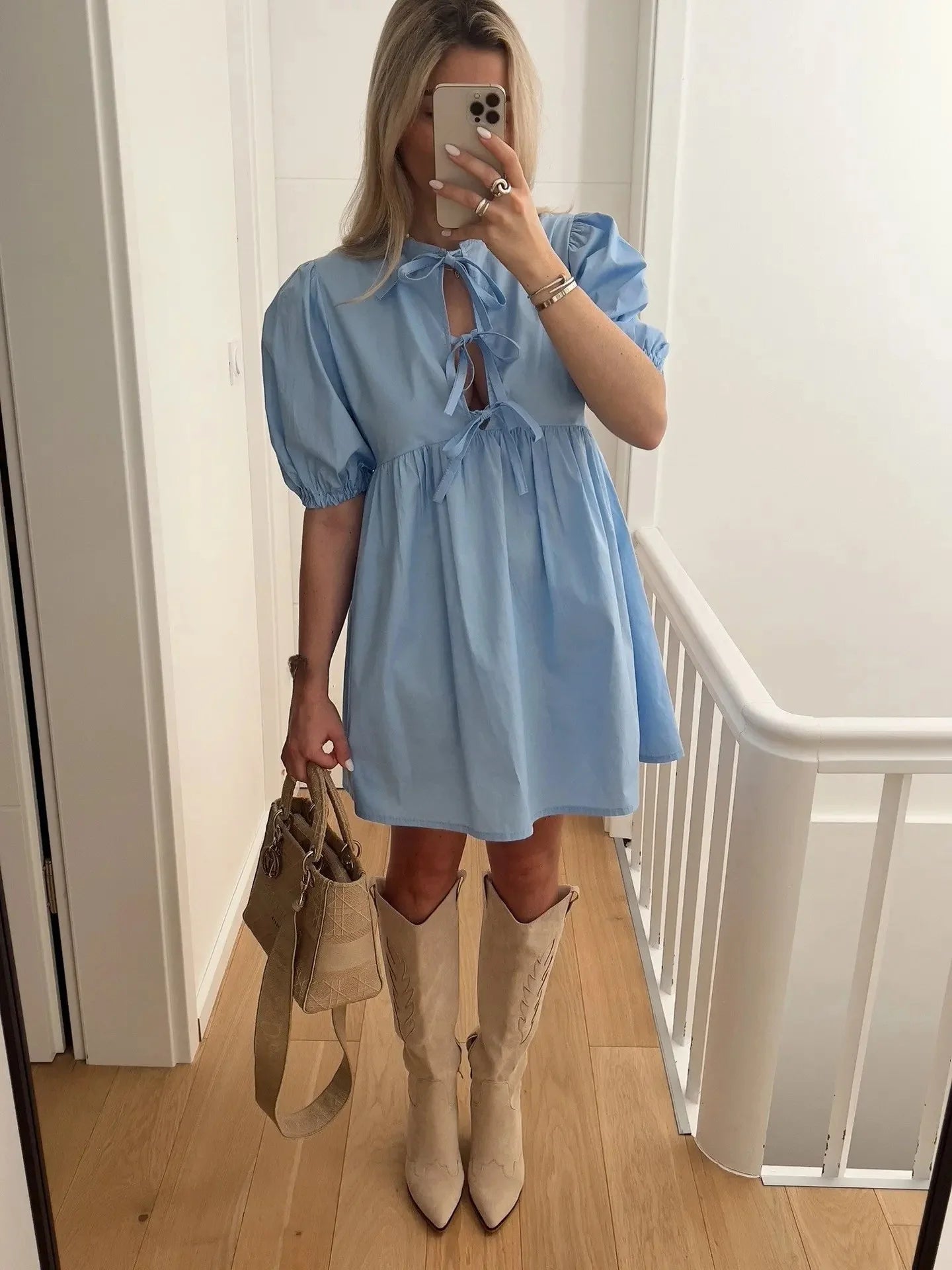 Elegant Fashion Women's Dress Cross-Border Butterfly Knot Front Strap Simple Style Chinese Origin Clothing Ladies' Skirt