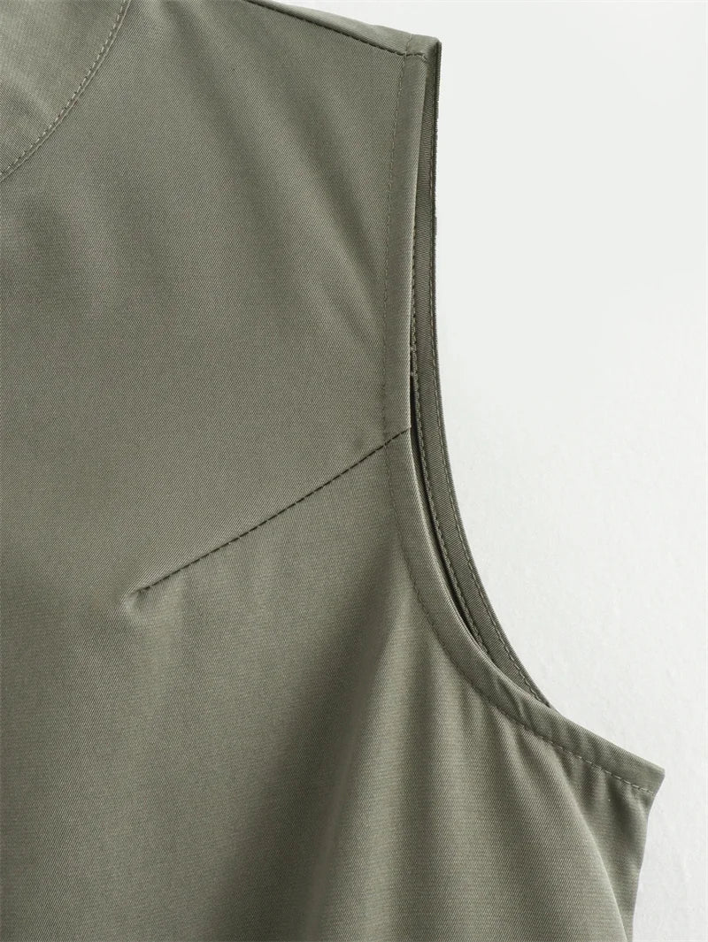 TRAF Zipper Long Dress Woman Pleated Sleeveless Bodycon Dress Summer Elegant Party Dresses For Women 2024 New Midi Dresses