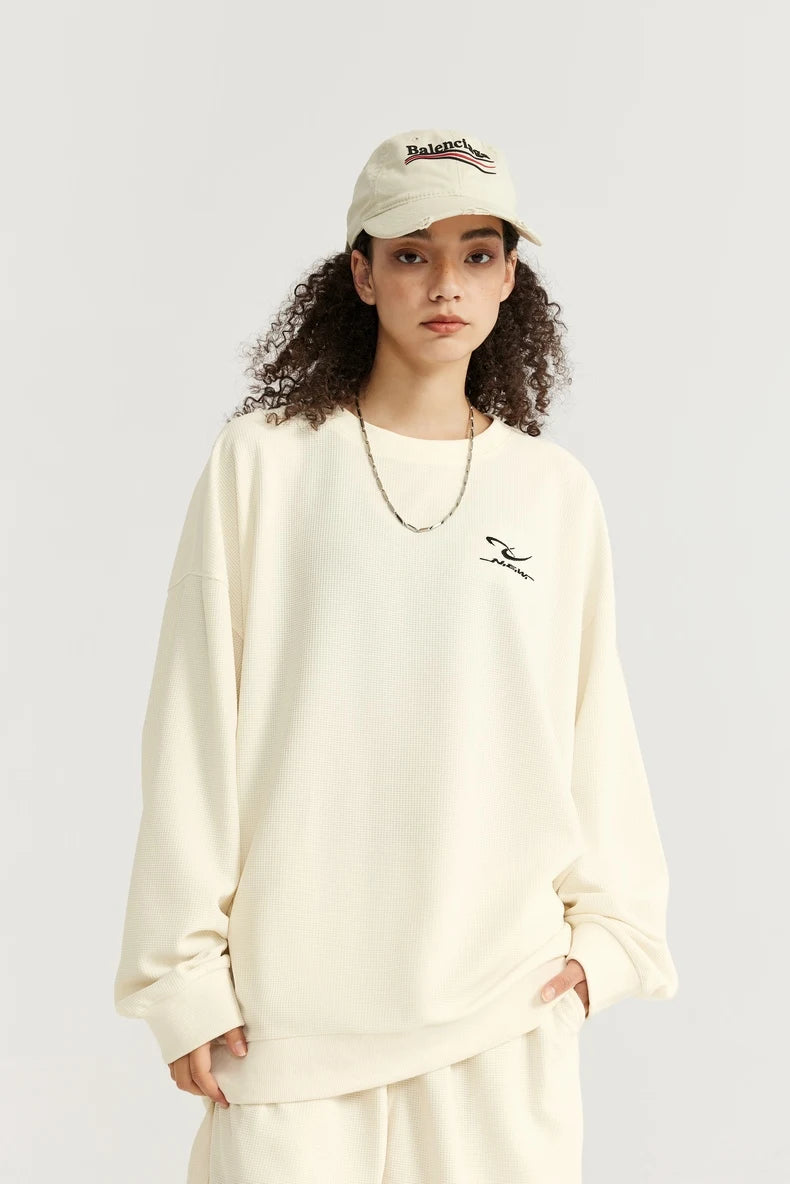 INFLATION Spring Oversized Tracksuit Sportswear Unisex Pique Fabric Embroidery Long Sleeve Tees and Shorts Set